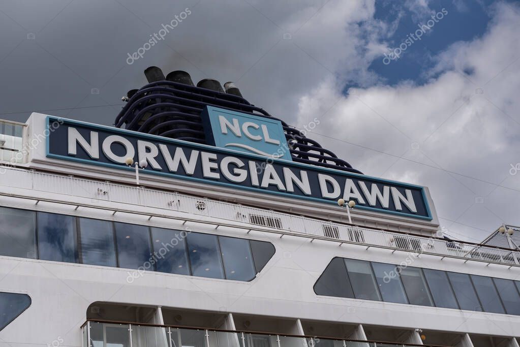 GDYNIA - POMERANIAN REGION - POLAND - MAY 23, 2025: A cruise ship NORWEGIAN DAWN
