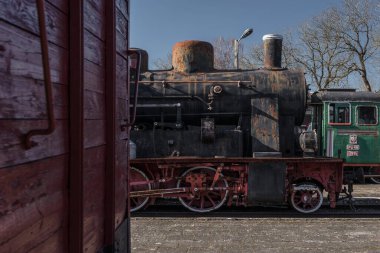 GRYFICE, Batı Pomeranya - POLAND - 28 Mart 2025: Steam Lokomotifi - Tarihi dar ölçü demiryolu aracı