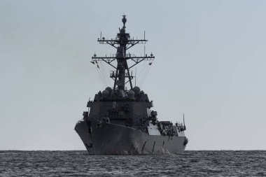 GUIDED MISSILE DESTROYER - An American warship sails on the sea