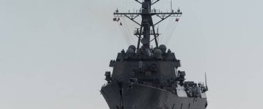 GUIDED MISSILE DESTROYER - An American warship sails on the sea