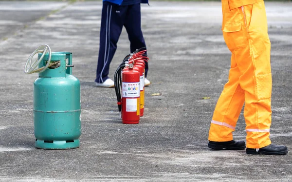 stock image Basic Fire Fighting and practice of the emergency procedures to be used in case of fire.