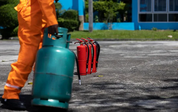 stock image Basic Fire Fighting and practice of the emergency procedures to be used in case of fire.