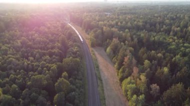 Almanya yerel treni, çam ormanlarını kirletiyor. Havadan görülüyor. Almanya 'da toplu taşımacılık için 49 avroluk bilet