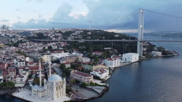 Luchtfoto Van Ortaky Camii Moskee Bosporous Istanbul — Stockvideo