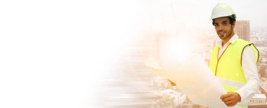 engineer standing at industry with copy space 