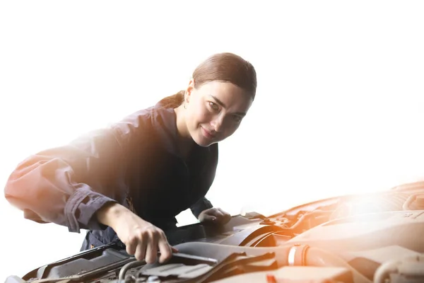 Mecânico Automóveis Trabalhar Garagem Serviço Reparação Mecânica Trabalhador Uniforme Estão — Fotografia de Stock