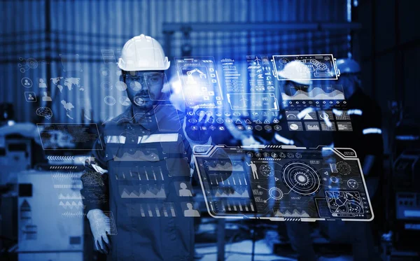 Digitales Fertigungskonzept Für Die Zukunft Industrieingenieur Arbeitet Mit Roboterarmmaschine Echtzeit — Stockfoto