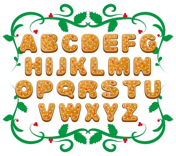 Decoratief Kerstalfabet Lettertype Van Gingerbread Icing Vector Set Van Decoratieve — Stockvector