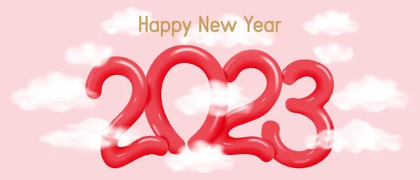 新年快乐2023年假日海报 新年横幅或明信片的设计 粉红色装饰模板与数字2 矢量说明 — 图库矢量图片