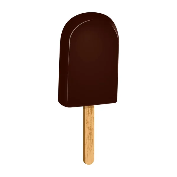 木製の棒にチョコレート釉薬のアイスクリーム ポプシクルチョコレートアイスクリーム 冷凍食品甘い食品 現実的な3D食品ポスター ベクターイラスト — ストックベクタ