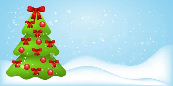 Albero Natale Con Neve Sfondo Invernale Festivo Con Spazio Copia — Vettoriale Stock