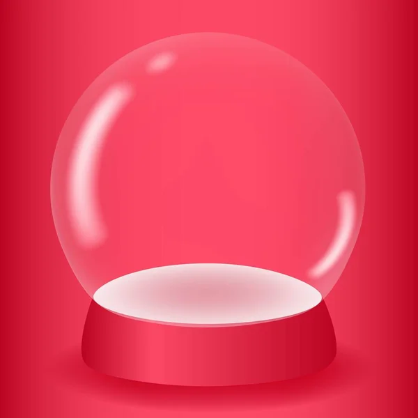Boule Neige Transparente Vide Sur Fond Rouge Podium Blanc Sous — Image vectorielle