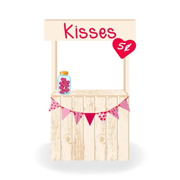白に隔離された装飾されたキスブース バレンタインデー 結婚式や誕生日を祝うための木製のキスブース ベクターイラスト — ストックベクタ