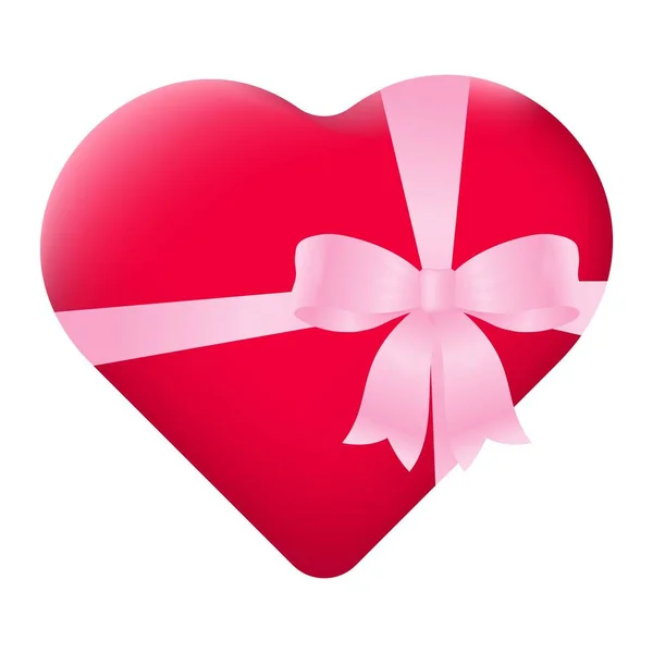 白に隔離されたシルクピンクの弓でハート3D バレンタインデーを祝うというコンセプト 愛の伝統的なシンボル ベクターイラスト — ストックベクタ
