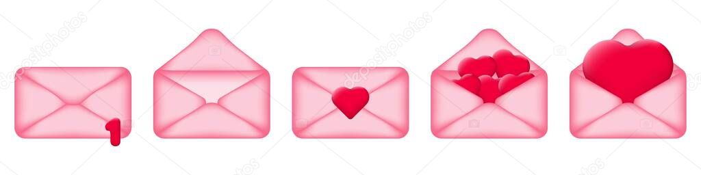 Conjunto De Dibujos Animados Sobres Postales De Color Rosa 3d Iconos Para Correo Electrónico 9861
