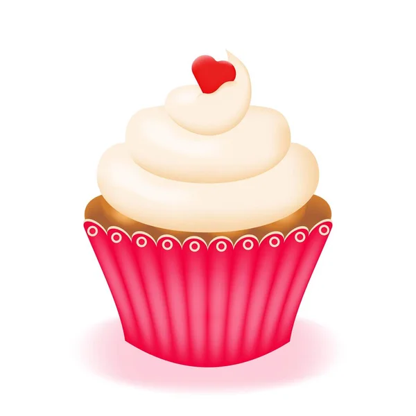 Cupcake Bolo Com Creme Copo Papel Rosa Isolado Fundo Branco — Vetor de Stock