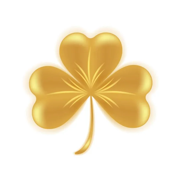 Golden Shamrock Clover Isolated White Background Clover Leaf Symbol Patricks — Vetor de Stock