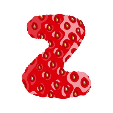 Strawberry font. Letter Z. Alphabetical character with strawberry texture. Character representing one or more of the sounds used in speech. Decorative fruit font. Vector illustration. 