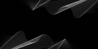 3D white particle wave pattern on a black background. Digital abstract background. Can be applied for web design, website, wallpaper, banner or cover. Vector illustration.