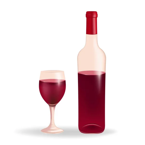 Copo Vinho Cheio Vinho Tinto Juntamente Com Uma Garrafa Vinho — Vetor de Stock