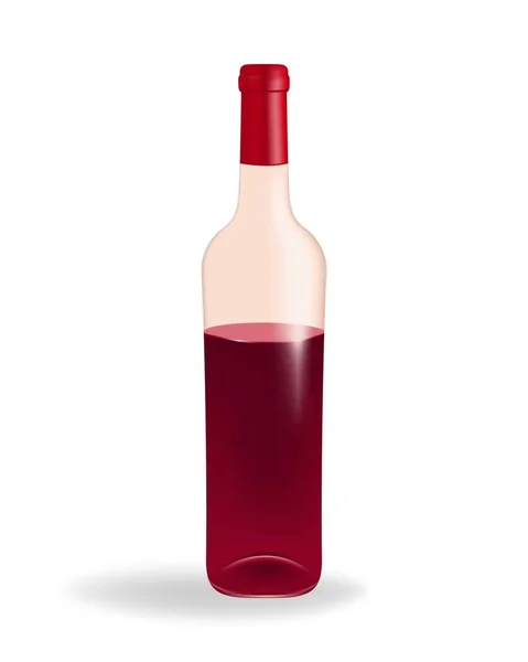 Glasflasche Halb Mit Rotwein Gefüllt Isoliert Auf Weißem Hintergrund Perfekt — Stockvektor