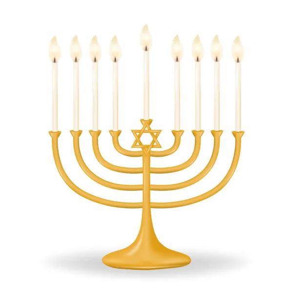 Χρυσό Hanukkiah Εννέα Κεριά Καθαρό Λευκό Φόντο Γανουκά Μενόρα Για — Διανυσματικό Αρχείο