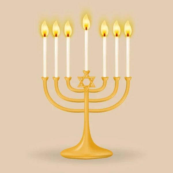 Μενόρα Για Επτά Κεριά Χρυσό Μενόρα Ganukkah Για Επτά Κεριά — Διανυσματικό Αρχείο