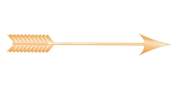 金色箭头3D 刀刃在前部磨尖 后部有羽毛或叶片 以弓箭射击 作为武器或运动 矢量说明 — 图库矢量图片