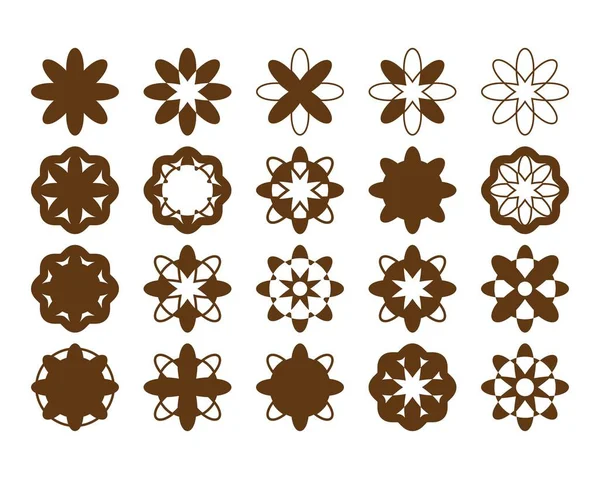 Ícones Florais Conjunto Várias Flores Bem Como Formas Geométricas Elementos — Vetor de Stock