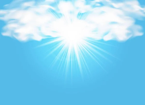 Background Rays Clouds Blue Sky Sun Glowing Sunbeams Flare Light — Stock Vector