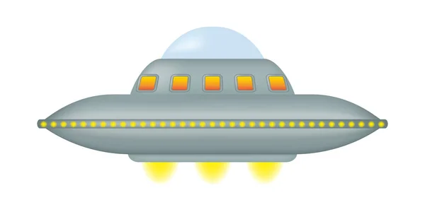 ラウンドメタルボディを囲む黄色のライトのシリーズを持つ孤立した空飛ぶ円盤 素晴らしい宇宙船だ Ufoの日 ベクターイラスト — ストックベクタ