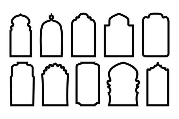Conjunto Design Contorno Estilo Árabe Janela Oriental Forma Porta Arco — Vetor de Stock