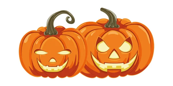 Due Zucche Jack Lanterna Con Facce Loro Zucca Halloween Elemento — Vettoriale Stock