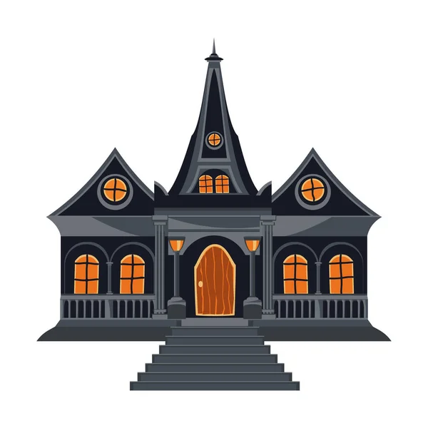 Casa Halloween Color Gris Con Escaleras Ventanas Puerta Principal Antigua — Vector de stock