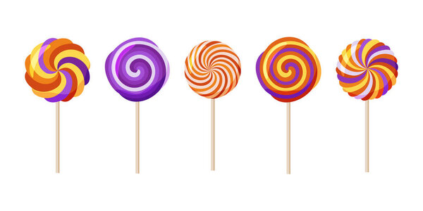 Colorful lollipop isolated on white background. A set of caramel candies on a stick. Vector illustration.