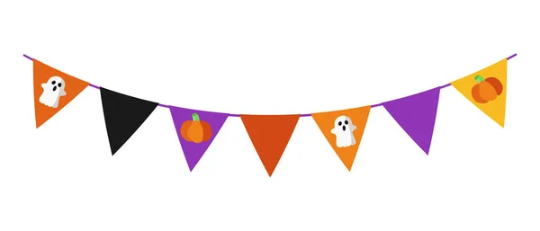Halloween Con Fantasmi Zucche Bandiere Multicolori Decorativi Pennant Colorati Compleanno — Vettoriale Stock