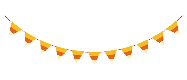 Caramelos Halloween Maíz Guirnalda Con Banderas Triangulares Decoración Para Celebración — Vector de stock