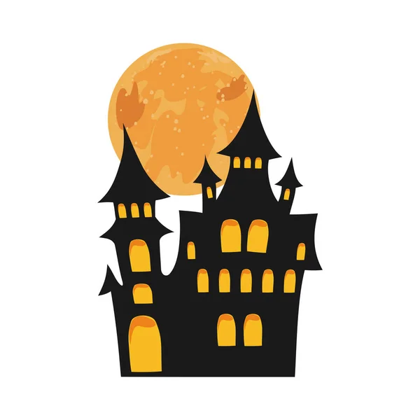 Замок Хэллоуин Полнолунием Силуэт Дома Привидениями Элемент Дизайна Хэллоуина Изолированный — стоковый вектор