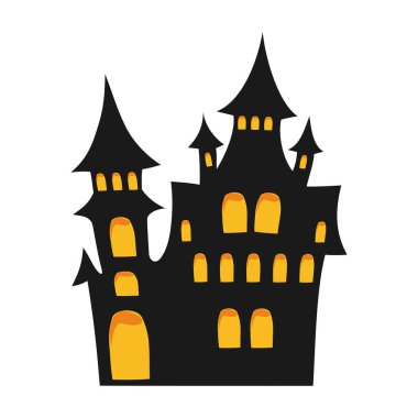 Kara Cadılar Bayramı korku evi. Cadılar Bayramı için dekor. İzole grafik şablonu. Vektör illüstrasyonu.