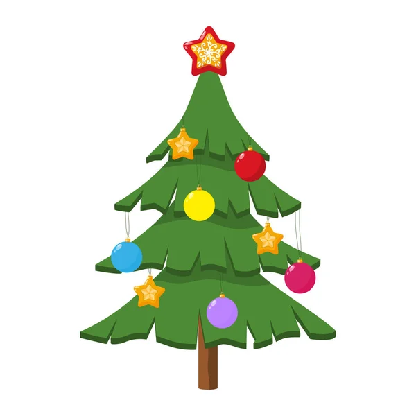 Vánoční Stromek Zdobený Míčky Hvězdami Evergreen Jehličnatý Strom Výrazným Kónickým Stock Ilustrace