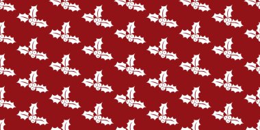 Kırmızı pürüzsüz arka plan, kutsal böğürtlen, Noel ve Yeni Yıl sembolleri. Vektör illüstrasyonu.