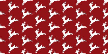 Beyaz ren geyiği silueti olan zengin kırmızı şarap rengi bir arka plan. Kusursuz bir Noel ve yeni yıl düzeni. Kırmızı ve beyaz. Vektör illüstrasyonu.