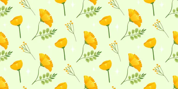 Vodorovné Pozadí Žlutými Květy Bezešvé Květinové Vzory Žluté Květy Echscholtzia Stock Vektory