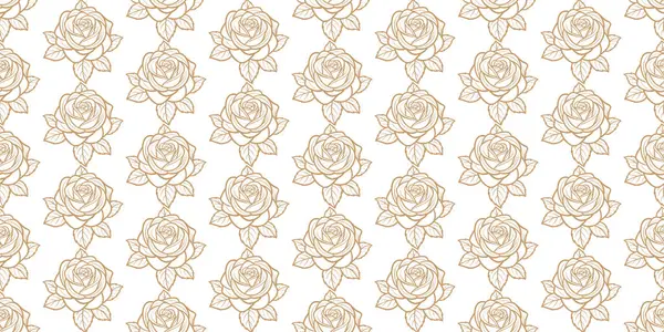 Kusursuz desenli, beyaz arka planda elle çizilmiş altın güller. Çiçeklerle kusursuz desen. Vektör illüstrasyonu.