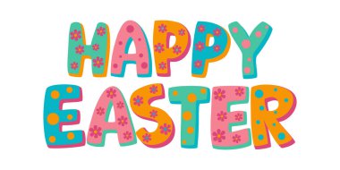 Beyaz arka planda izole edilmiş Paskalya harfleriniz kutlu olsun. Çizgi filmdeki gibi Mutlu Paskalyalar mesajı at. Tasarımınız için vektör illüstrasyonu.