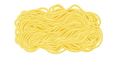 İzole edilmiş sarı ramen eriştesi. Soyut İtalyan spagetti makarna deseni, makarna. Asya yemekleri. Vektör illüstrasyonu.