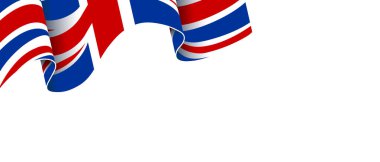 İngiliz bayrağı. Birleşik Krallık bayrağı sallayan ve mesaj gönderen pankart. RGB renkleri kırmızı, mavi, beyaz. Vektör illüstrasyonu.