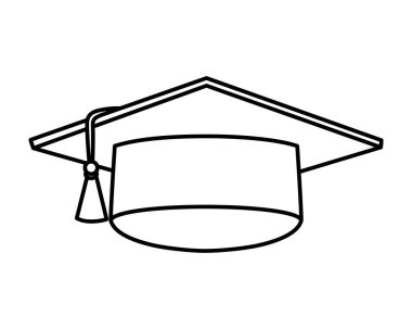 Minimalist mezuniyet şapkası ikonu. Mezuniyet şapkası mezuniyet töreni için bir başlıktır. Mezuniyet şapkasının ana hatları. Havan topunun yanında püskül asılı..