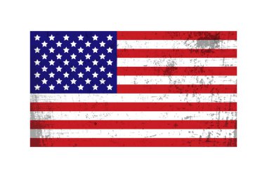Grunge etkisi olan Amerikan bayrağı. Eski, yıpranmış bir ABD bayrağı. Bağımsızlık Günü 4 Temmuz Anma Günü, Gaziler Günü, Özgürlük ve Demokrasi Kutlaması.