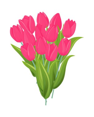Bir buket pembe lale. Doğum günü, yıldönümü ya da özel bir gün için çiçekli hassas bir hediye. Tebrik kartı, davet, poster, yazdırma için tasarım ögesi.